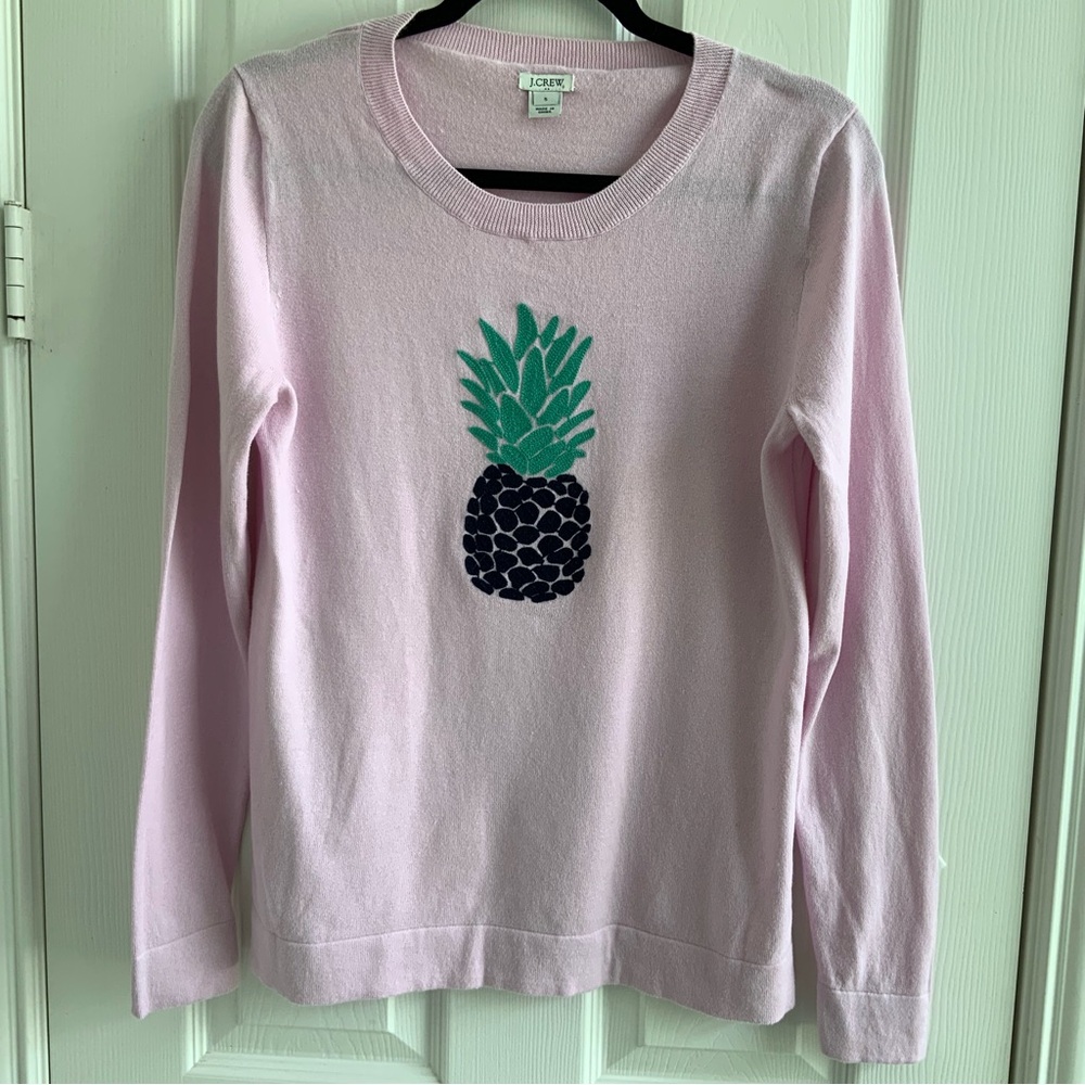 J. Crew Pink Crewneck Sweater with Pineapple Motif